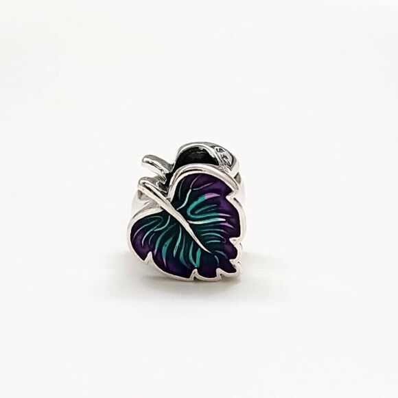 Pandora Purple & Green Leaf Enamel Charm - Picture 1 of 5